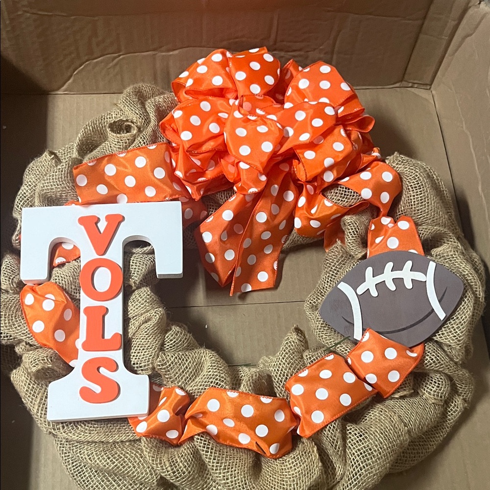 NEW! Tennessee Orange Polka Dot Football Wreath